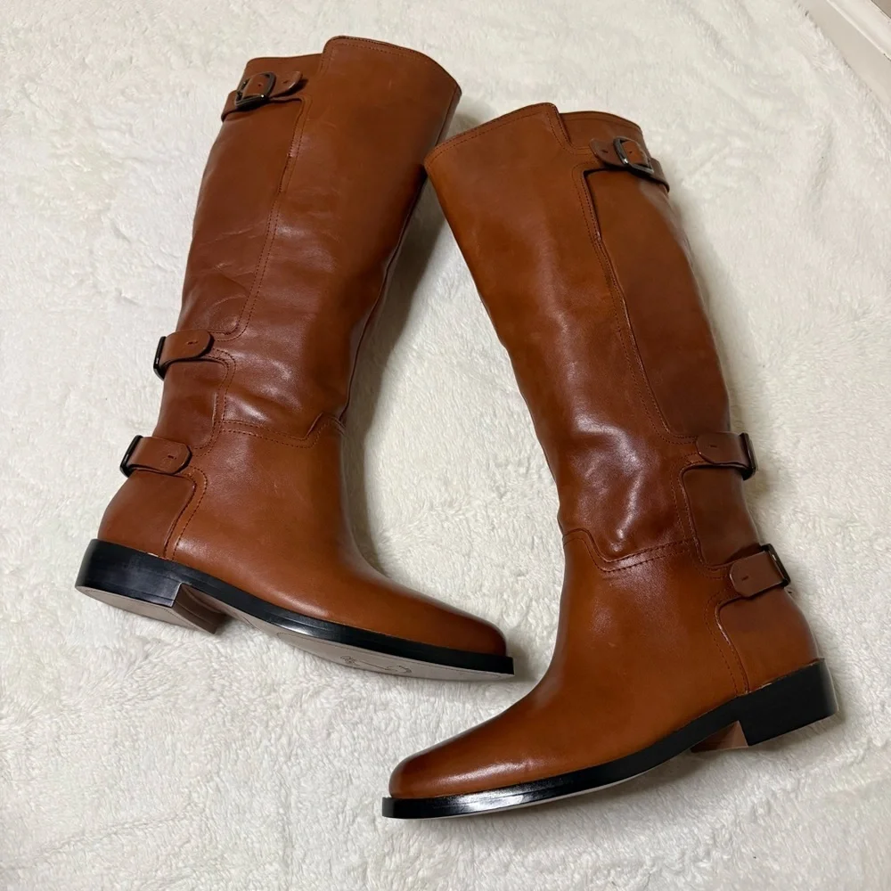 Franco Sarto Padova Brown Leather Knee High Zip Up Riding Boots - Sz 9.5M, NIB
